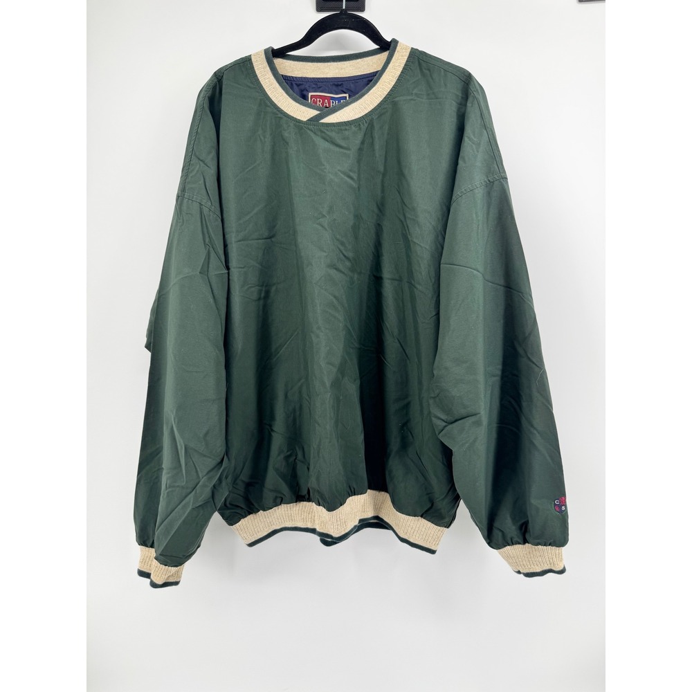 Crable Classics Mens XXL Green Nylon V-Neck Golf Windshirt Pullover Jacket Logo